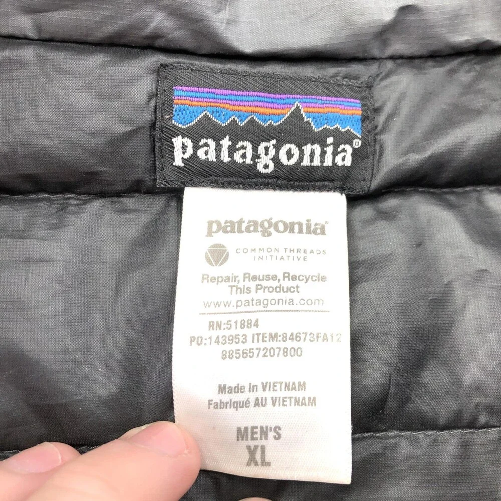 Patagonia Jacket Mens XL Gray Down Sweater Puffer Full Zip Outdoor Hiking Warm